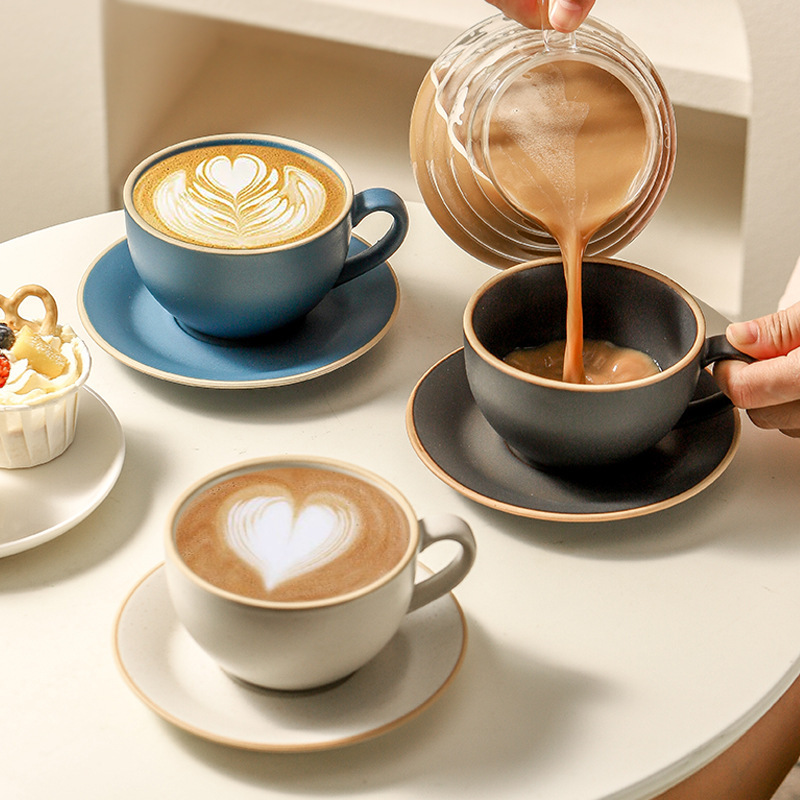 Italian Espresso Cup suit Small Cup Ceramic Fine Solid Color Simple Latte Flower Cup and Saucer Coffee Cup
