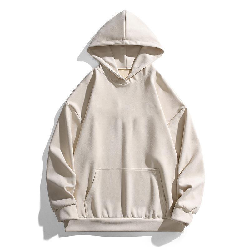 Maglione casual da uomo in pelle scamosciata con cappuccio a maniche lunghe e tinta unita_voghion.com