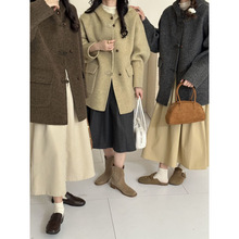 2025秋春新款双面羊毛大衣女小个子连帽宽松学院风百搭羊毛呢外套