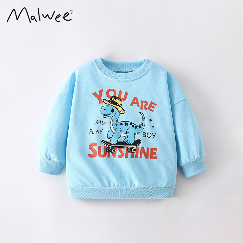 Malwee chaqueta de niño de otoño para niños europeos y estadounidenses guapo estampado de cuello redondo de mangas largas para ropa de fondo de niños