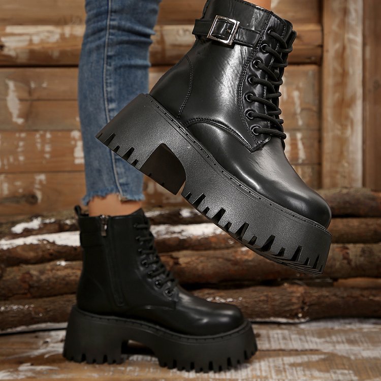 Big yards thick bottom casual short boots female new increased height England biker short boots boots_voghion.com