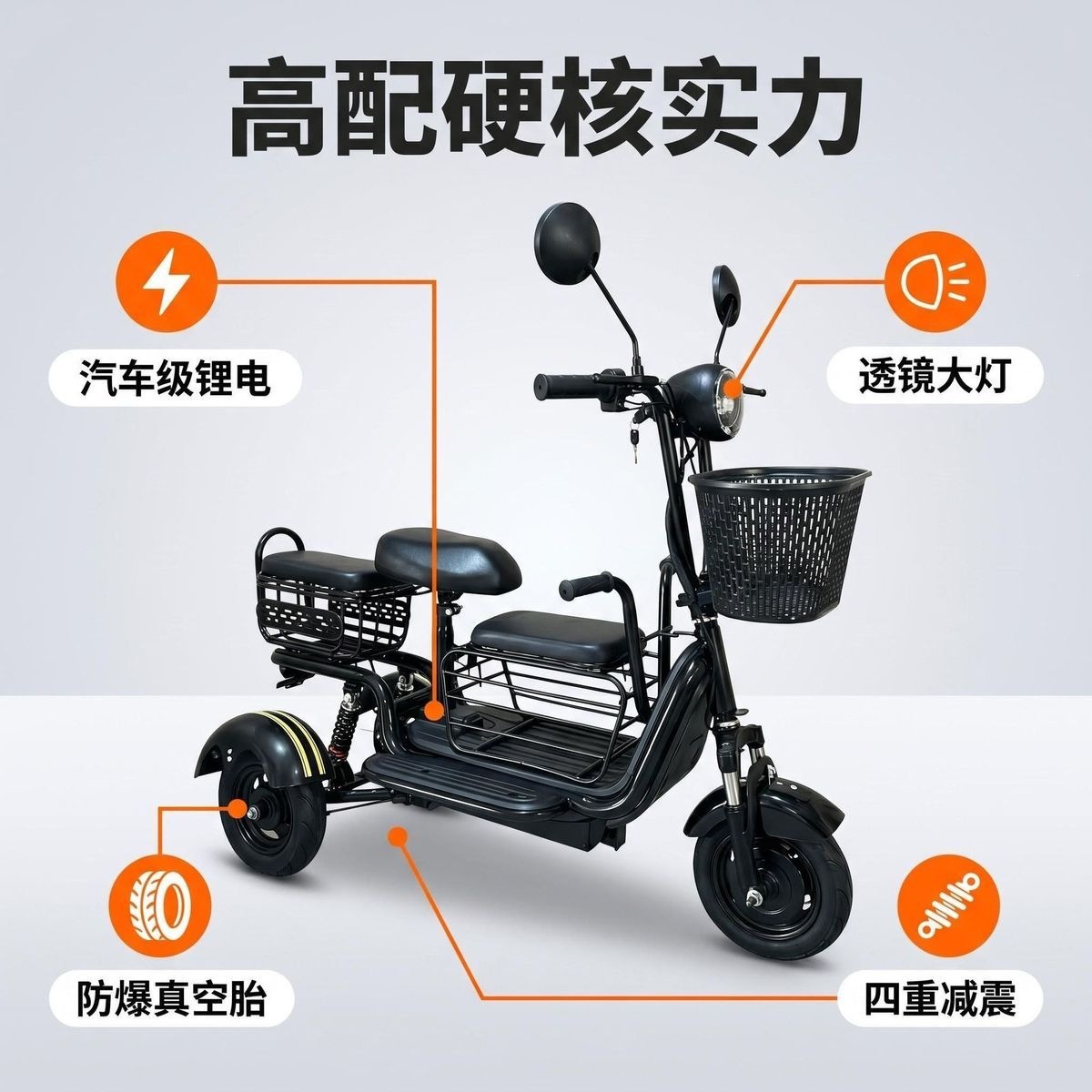 Lightweight foldable electric tricycle suitable for home shopping, elderly transportation, and picking up and dropping off children