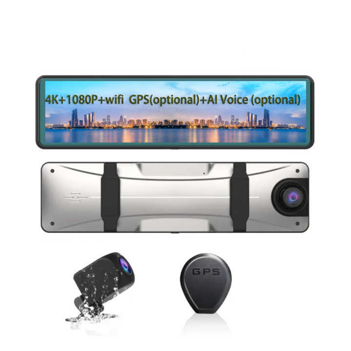 Cross-border 12-inch driving recorder streaming media rearview mirror 4K HD wireless WiFi GPS track before and after double recording