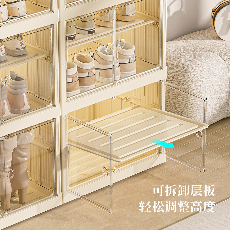 Installation-Free Shoe Box High Transparent Shoe Storage Box with Partition Large Size Storage Shoe Cabinet Thickened Multi-Layer Folding Shoe Rack