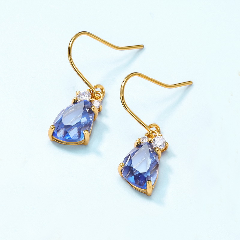 Recolección de calor transfronteriza, lujo ligero, lujo atmosférico, gancho de oreja de circonio de color caramelo S925, pendientes de cristal sintético con incrustaciones de plata, personalización simple y de moda