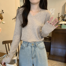 一件代发V领慵懒风针织毛衣女春秋冬遮肚子软糯上衣多巴胺打底衫