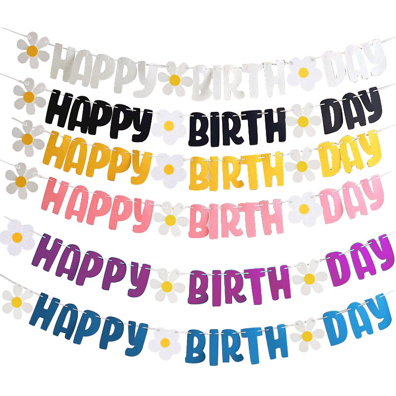 INS estilo coreano Daisy carta Garland decoración de fiesta de cumpleaños para niños bandera colgante diseño de pared de fondo Bandera de tracción