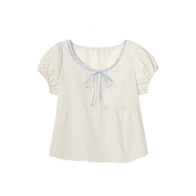 Sweet polka dot tie-bow shirt for female students, new summer design, stylish and versatile top, trendy on Instagram Sweet polka dot tie-bow shirt for female students, new summer design, stylish and versatile top, trendy on Instagram