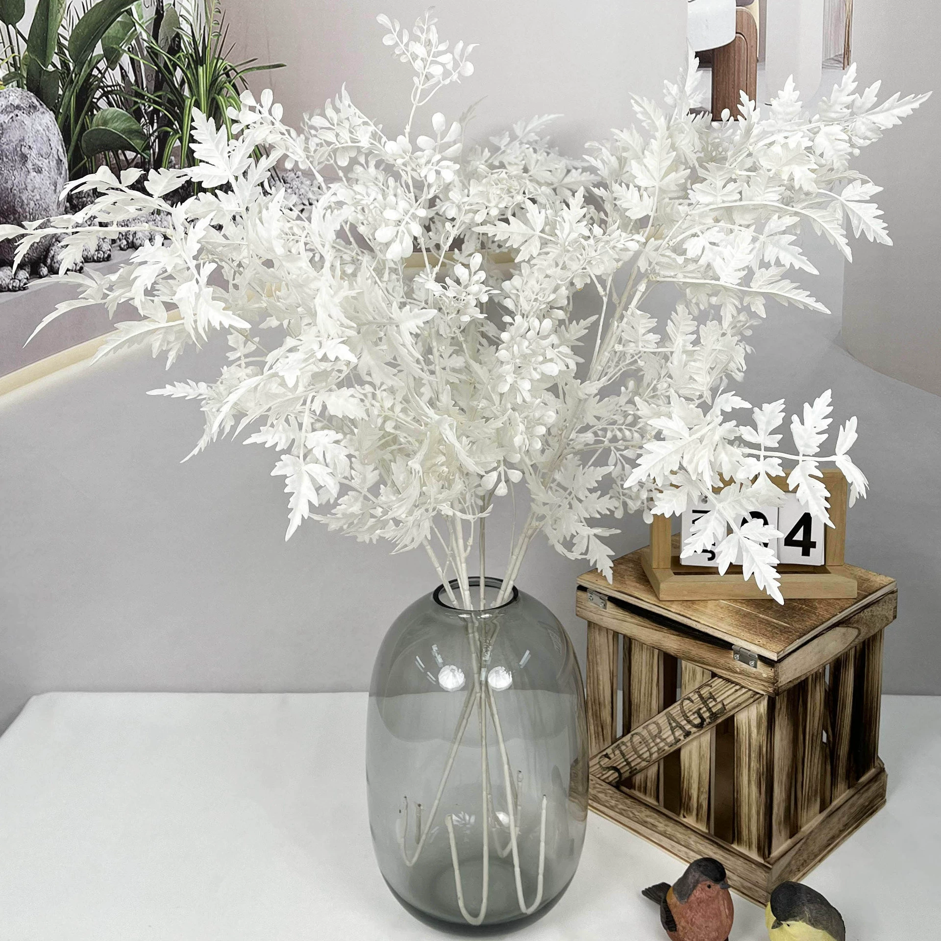 Realistic plastic set, white decorative flowers for living room