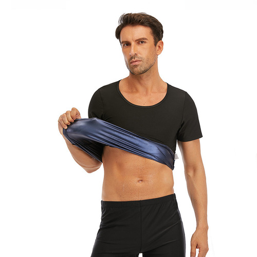 Cross-border shaping abdominal compression top men fitness sweat short-sleeve running sweat-proof shirt beer belly round neck short-sleeve wholesale