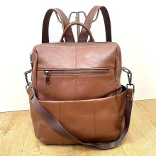 真皮双肩背包棕色牛皮包女士双肩包学院风时尚女包百搭大容量