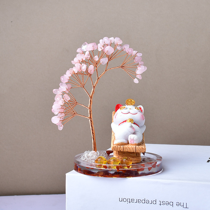 天然水晶フォーチュンツリー招き猫装飾品車ホームオフィスレジデスクトップアクセサリークリスマスギフト|undefined