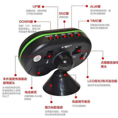 Car Digital Watch Luminous, Car thermometer