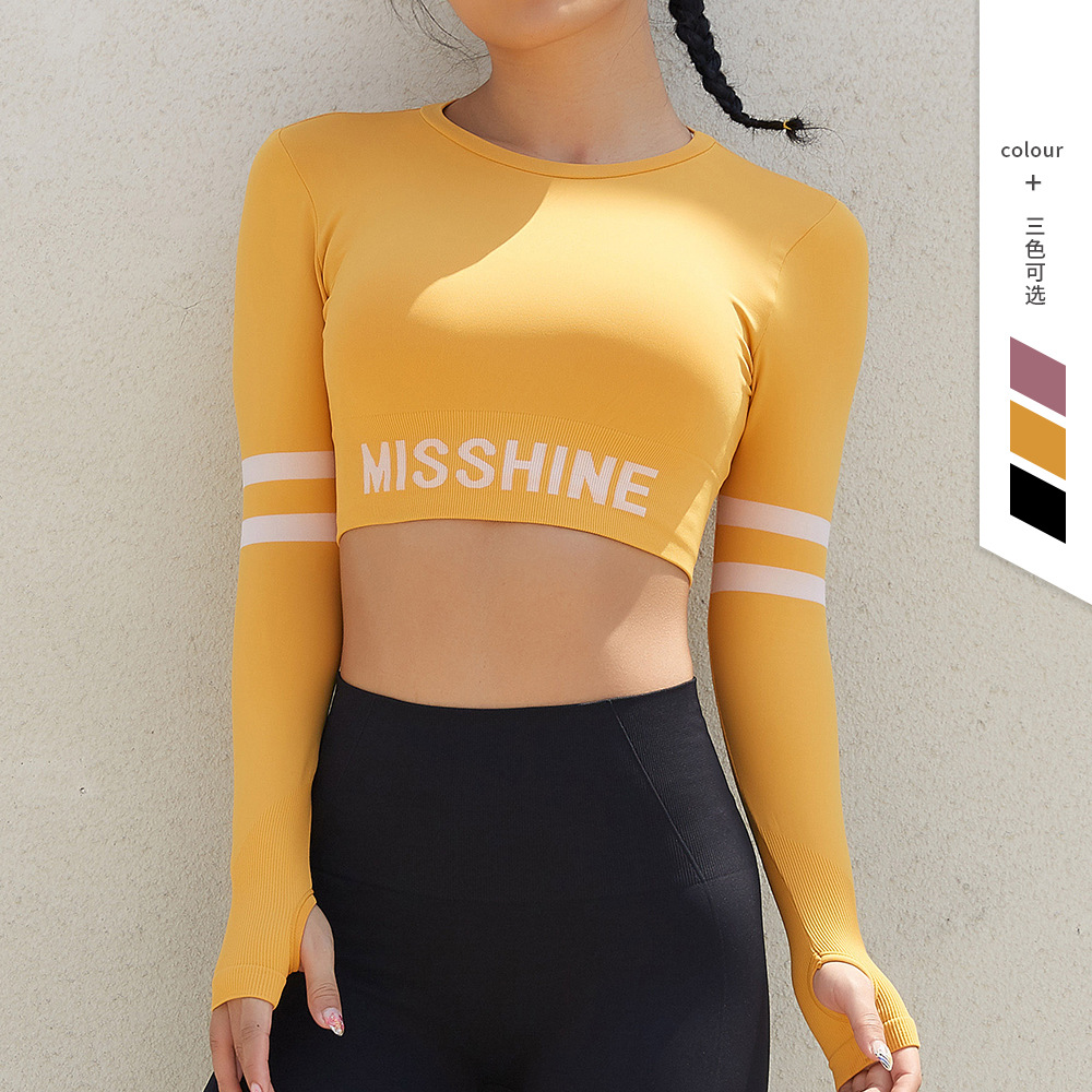 Europa y América del contraste de color a rayas chaleco Deportivo Superior Carta de las mujeres ropa de fitness corto Camiseta de cuello redondo de punto ropa de yoga