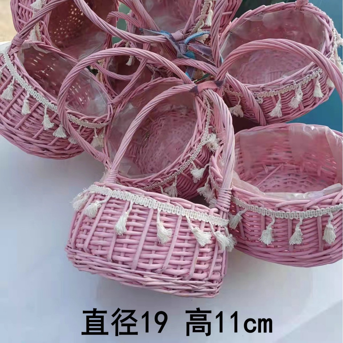 Regalo DE LA MANO perla princesa cesta sauce ratán tejida olla verde rosa flor niños foto cesta arco cinta portátil flor cesta