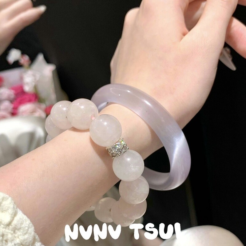 Charming Peach Blossom Natural Starlight Pink Crystal Bracelet Lychee Ice Cat's Eye Imperial Concubine Bracelet Set Travel Souvenir