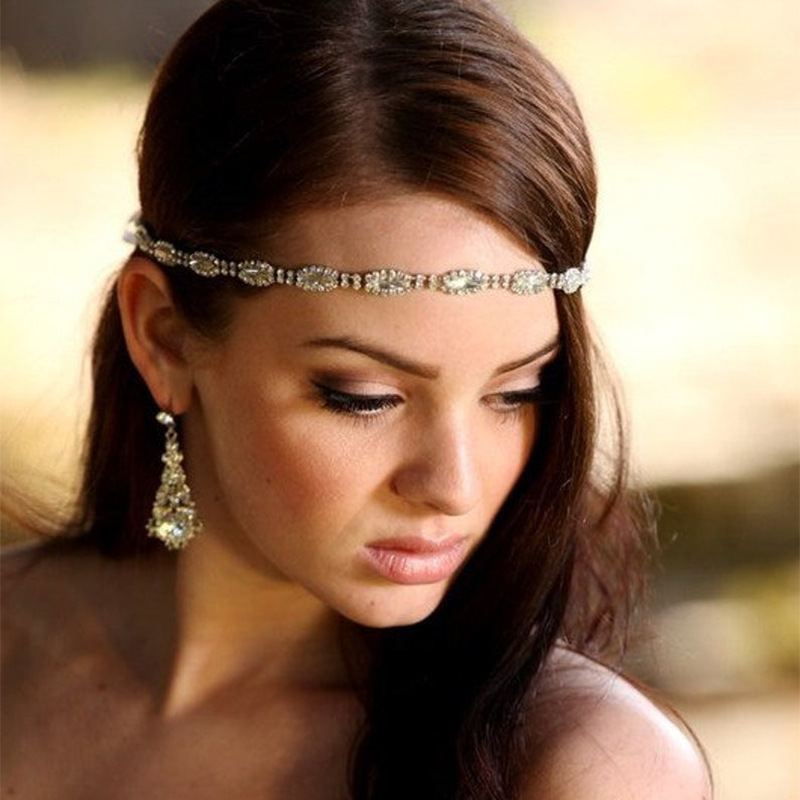 new hair chain metal alloy rhinestone chain headband hair accessories bride wedding simple headdress female headd_voghion.com