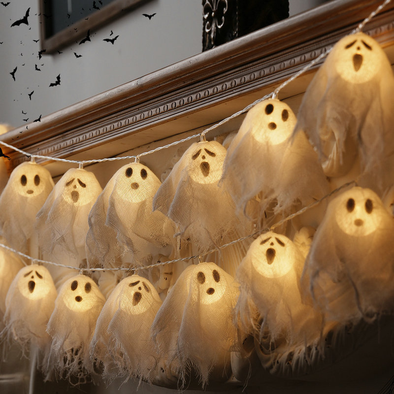 Halloween fantasma cabeza decoraciones string gaze blanco accesorios adornos espantosos fantasmas de luz cálida extraña casa embrujada
