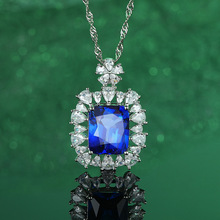S925纯银热卖时尚气质红宝石绿宝石蓝宝石吊坠镶嵌满钻项链女四色