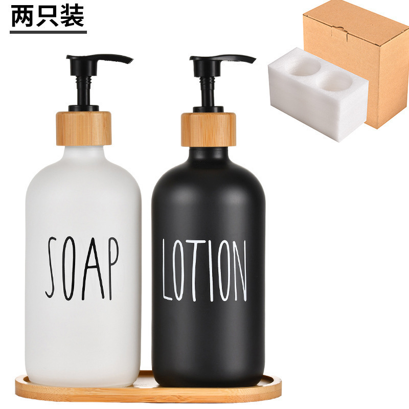クロスボーダーアマゾンシャワージェルボトルプッシュ式ガラス手指消毒剤詰め替えボトルボストンボトル竹ポンプヘッド|undefined