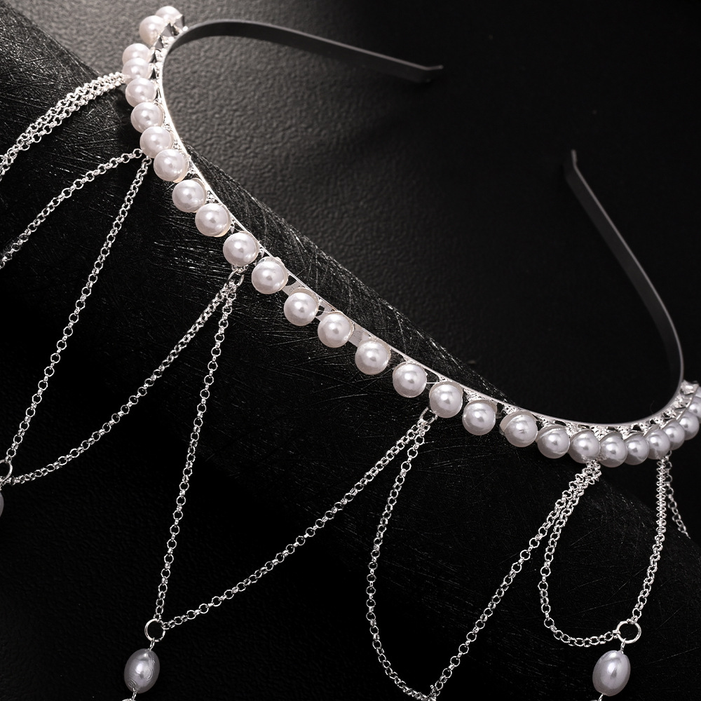 Europa y los Estados Unidos de la nueva red de bordillos de perlas temperamento cadena de cabello banquete accesorios de combinación banda de cabeza femenina