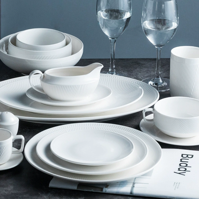 White soup bowl, ceramic dinner plate, tableware, high-quality style