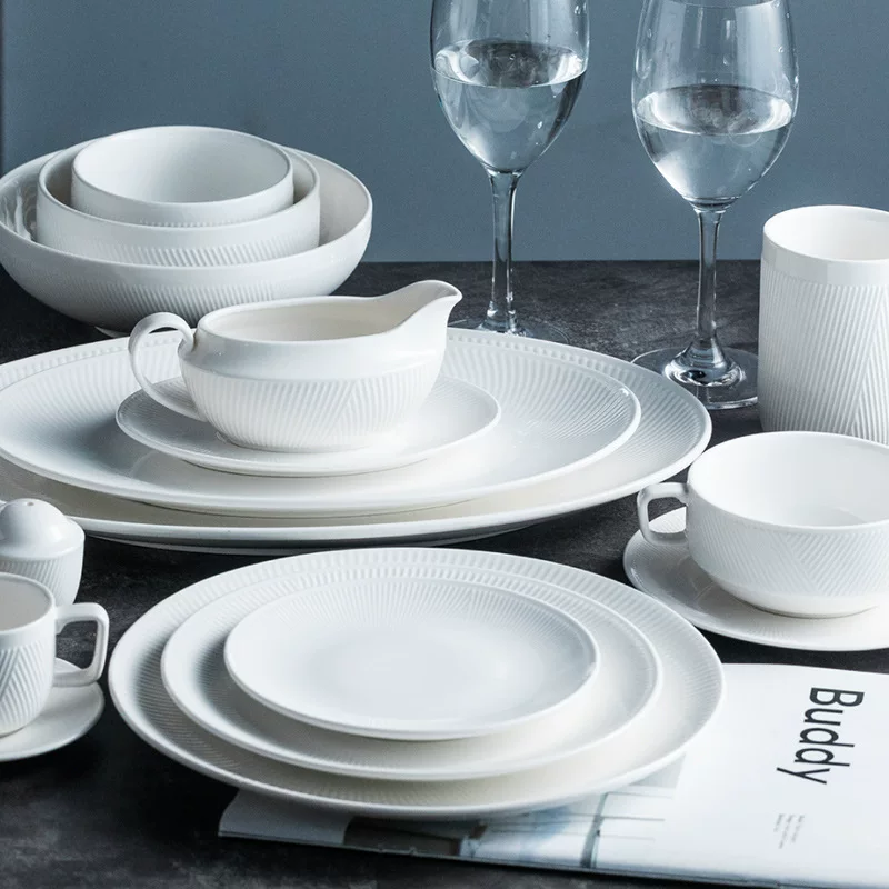 White soup bowl, ceramic dinner plate, tableware, high-quality style