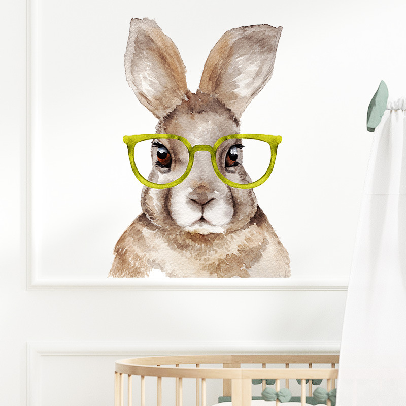 New Cartoon Rabbit Wearing Glasses Decorative Wall Stickers display picture 3