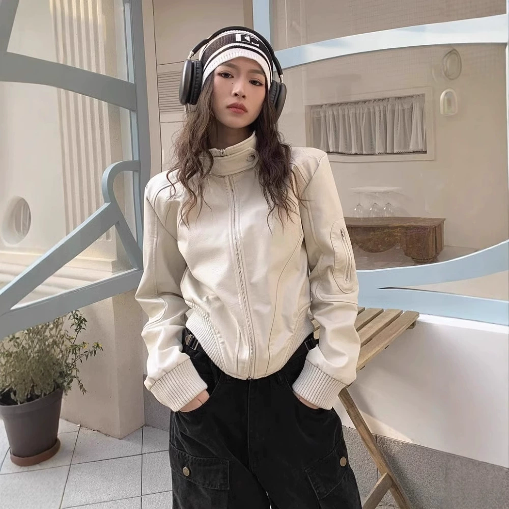 Американский ретро 2025 новая короткая куртка женская осень свободная дикая кожаная одежда дизайн нишевые мотоциклетные кожаные куртки