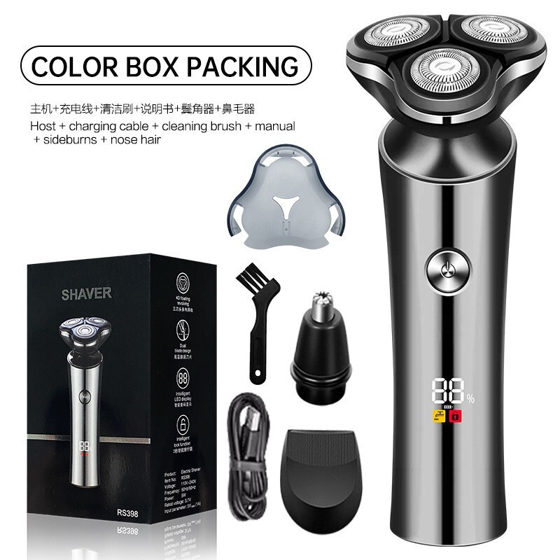 男性用全身水洗い可能電気シェーバー、充電式、便利な乾湿両用、3Dフローティングトリプル刃シェーバー|undefined