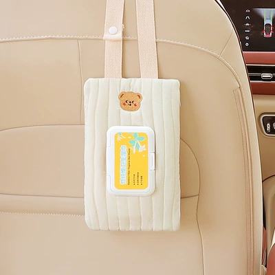 Car Tissue Box Car Seat Hanging Wet Tissue Bag Car Cartoon Paper Box Baby Stroller Wet Tissue Hanging Bag (Car tissue box/set) - cotton-embroidery-little-bear