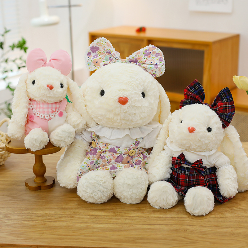 新款蝴蝶结花裙兔子玩偶毛绒玩具小兔子可爱垂耳兔女生礼物抱枕