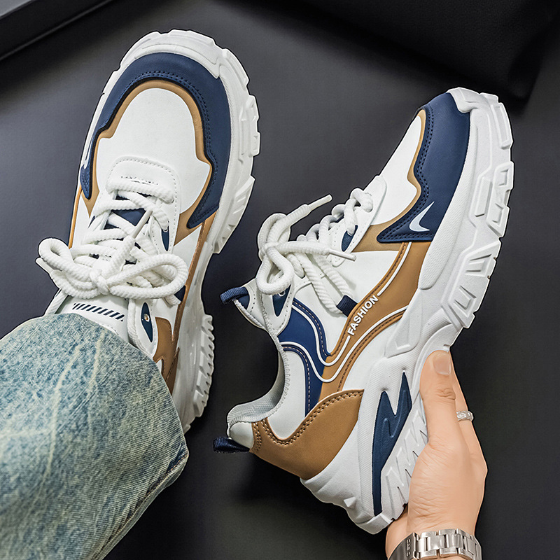 Zapatos de hombre 2026 primavera nueva tendencia de color contraste de fondo grueso alto zapatos de papá estación europea de alta calidad zapatos deportivos casuales