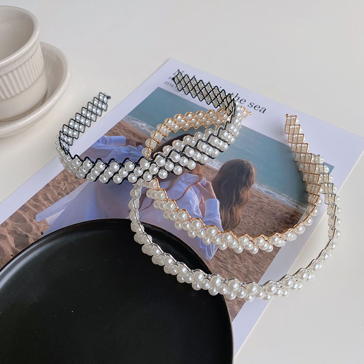 Korean Winding Woven Thin Side Pearl Headband display picture 2