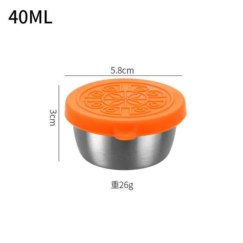 Taza de salsa de ensalada de tomate a prueba de fugas al aire libre 40ml plato de inmersión Taza de salsa de acero inoxidable 304 transfronteriza con tapa de silicona