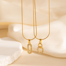 韩版金色镂空椭圆钛钢项链跨境时尚小蛮腰吊坠网红高级锁骨链批发