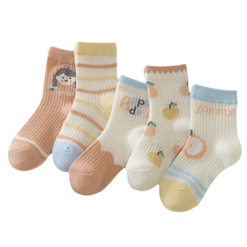 Spring and summer thin mesh glass silk children's socks cute cartoon mid-calf cotton socks boys girls baby socks wholesale