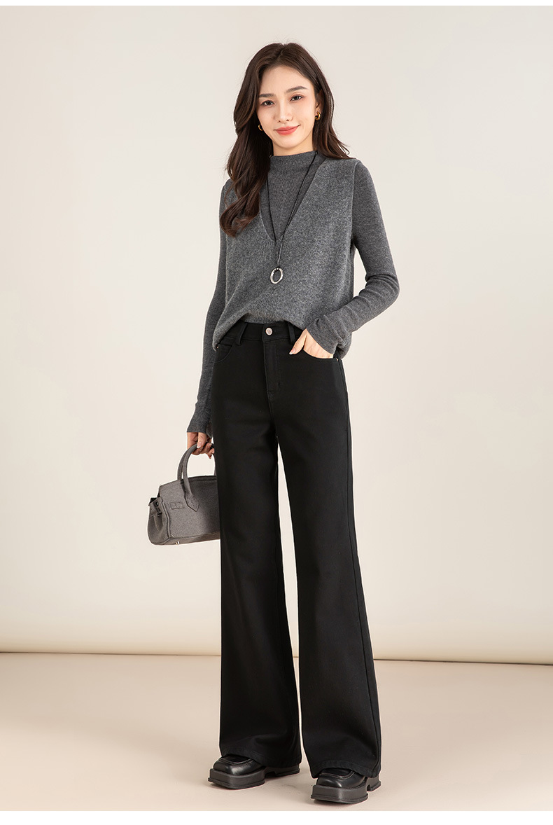 Quần jean nữ ống loe cạp cao chất Tencel co giãn, mẫu mùa đông — màu đen chi tiết 27