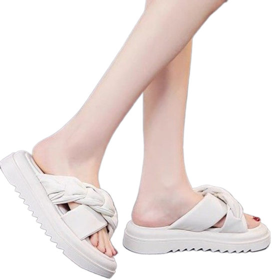 Fairy Style Soft Bottom Heightening Slippers for Outer Wear Women's 2023 Summer New Fashionable Thick Bottom One Word Out Beach Sandals