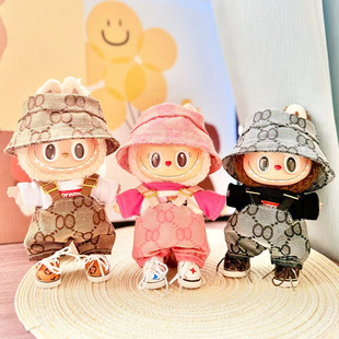 Only clothes] the first and second generation of Labubu clothes pendant pull cloth sit doll clothes 8 word check strap pants suit