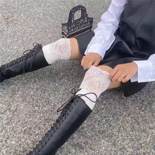 JK white socks cotton mid-calf Japanese lace edge ankle socks Lolita student cute