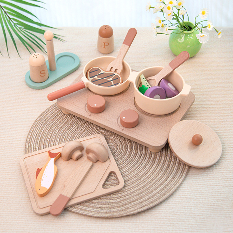 Juguetes de cocina de simulación de madera para niños Combinación de rodillo molde en forma de corazón cuchara de madera pala de madera divertido accesorios de juego
