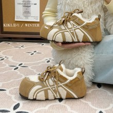 加绒保暖时尚休闲运动风平底德训鞋2025冬季双系带小众设计棉鞋潮