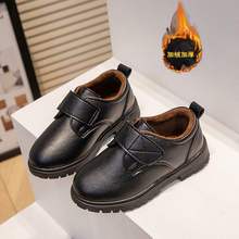 男童皮鞋2025秋冬新款加绒保暖小学生黑色皮鞋6-12岁儿童表演鞋潮
