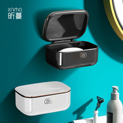 Soap Box Wall-Mounted Drainage Rack, Drill-Free Home Bathroom Washbasin Luxury Style Covered Soap Dispenser with Storage Shelf