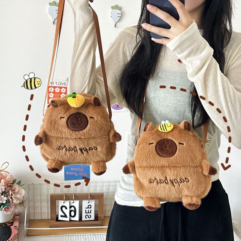 Capybara Capibala Handbag Shoulder Bag Plush Toy Bag Large Capacity Grabber Doll School Bag Large Capacity