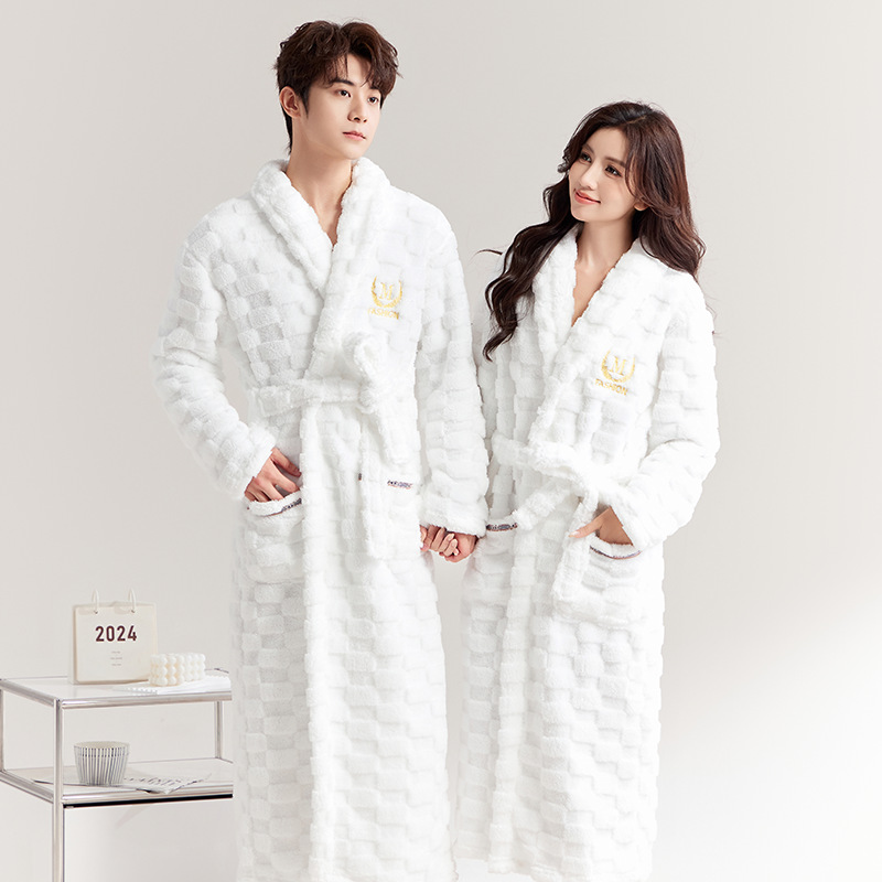 밤가운 잠옷 여성의 겨울 두꺼운 플란넬 목욕 가운 봄과 가을 기모 긴 남자 부부의 산호 양털 목욕 가운
