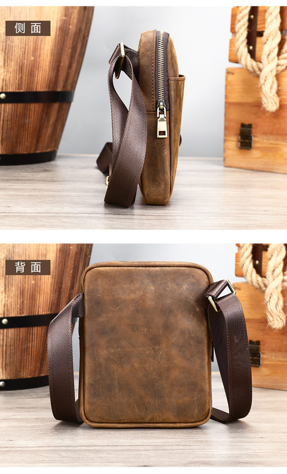 Túi đeo chéo nam da bò cao cấp 17×3×21,5 cm — 6124 Đen (hoa văn vải), Cà phê, Màu nâu sẫm, màu nâu chi tiết 14