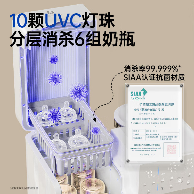 白熊の赤ちゃんの定量的なミルク入り機の哺乳瓶の消毒棚は乾燥しています。|undefined