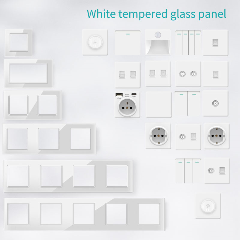 86 type European standard German socket with USB European 16A German standard white tempered glass European style wall power socket 86 type European standard German socket with USB European 16A German standard white tempered glass European style wall power socket